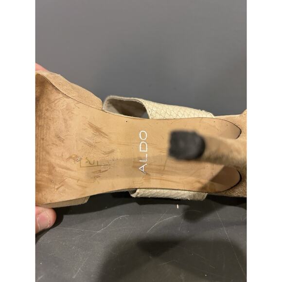 Aldo Gweasen Nude Suede Leather Strap Zipper Heels Women’s Size‎ 8 - Picture 5 of 7